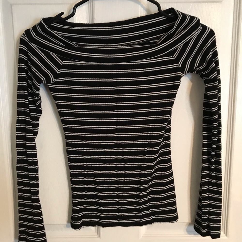 Long sleeve striped off the shoulder top